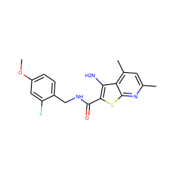 COc1ccc(CNC(=O)c2sc3nc(C)cc(C)c3c2N)c(F)c1 ZINC000096933703