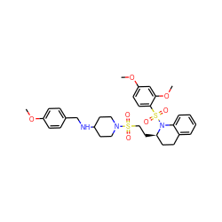 COc1ccc(CNC2CCN(S(=O)(=O)CC[C@@H]3CCc4ccccc4N3S(=O)(=O)c3ccc(OC)cc3OC)CC2)cc1 ZINC000049722810