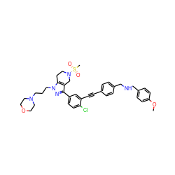 COc1ccc(CNCc2ccc(C#Cc3cc(-c4nn(CCCN5CCOCC5)c5c4CN(S(C)(=O)=O)CC5)ccc3Cl)cc2)cc1 ZINC000049695478