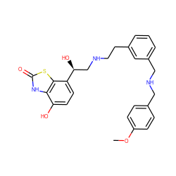 COc1ccc(CNCc2cccc(CCNC[C@H](O)c3ccc(O)c4[nH]c(=O)sc34)c2)cc1 ZINC000082149329