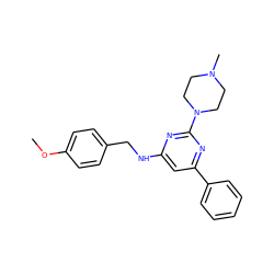 COc1ccc(CNc2cc(-c3ccccc3)nc(N3CCN(C)CC3)n2)cc1 ZINC000243428895