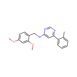 COc1ccc(CNc2cc(-c3ccccc3C)ncn2)c(OC)c1 ZINC000004239216