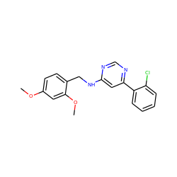 COc1ccc(CNc2cc(-c3ccccc3Cl)ncn2)c(OC)c1 ZINC000004266873