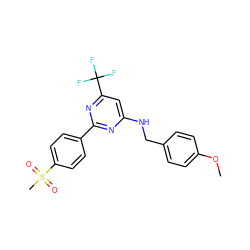 COc1ccc(CNc2cc(C(F)(F)F)nc(-c3ccc(S(C)(=O)=O)cc3)n2)cc1 ZINC000029132204