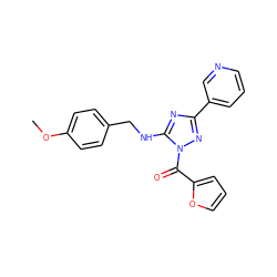 COc1ccc(CNc2nc(-c3cccnc3)nn2C(=O)c2ccco2)cc1 ZINC000002882948