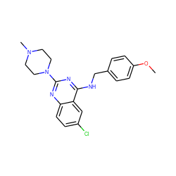 COc1ccc(CNc2nc(N3CCN(C)CC3)nc3ccc(Cl)cc23)cc1 ZINC000045497506