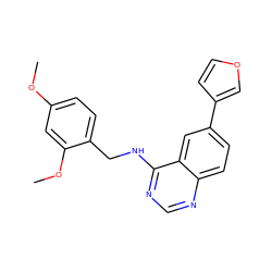 COc1ccc(CNc2ncnc3ccc(-c4ccoc4)cc23)c(OC)c1 ZINC000004265096