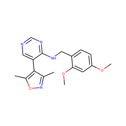 COc1ccc(CNc2ncncc2-c2c(C)noc2C)c(OC)c1 ZINC000004265094