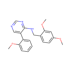 COc1ccc(CNc2ncncc2-c2ccccc2OC)c(OC)c1 ZINC000004264509