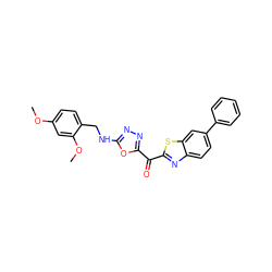 COc1ccc(CNc2nnc(C(=O)c3nc4ccc(-c5ccccc5)cc4s3)o2)c(OC)c1 ZINC001772615365