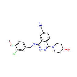 COc1ccc(CNc2nnc(N3CCC(O)CC3)c3ccc(C#N)cc23)cc1Cl ZINC000001487393