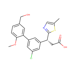 COc1ccc(CO)cc1-c1cc(Cl)cc([C@@H](CC(=O)O)c2ncc(C)s2)c1 ZINC001772649113