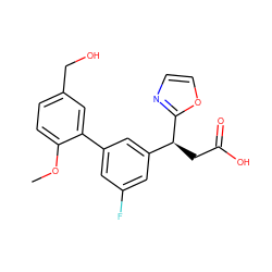 COc1ccc(CO)cc1-c1cc(F)cc([C@H](CC(=O)O)c2ncco2)c1 ZINC001772628265