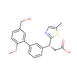 COc1ccc(CO)cc1-c1cccc([C@@H](CC(=O)O)c2ncc(C)s2)c1 ZINC001772589175