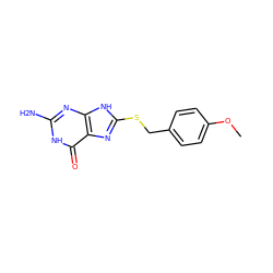 COc1ccc(CSc2nc3c(=O)[nH]c(N)nc3[nH]2)cc1 ZINC000653903300