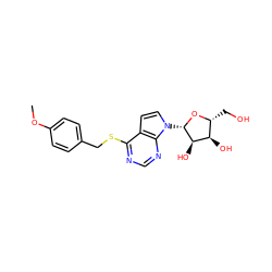 COc1ccc(CSc2ncnc3c2ccn3[C@@H]2O[C@H](CO)[C@@H](O)[C@H]2O)cc1 ZINC000040933692