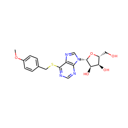 COc1ccc(CSc2ncnc3c2ncn3[C@@H]2O[C@H](CO)[C@@H](O)[C@H]2O)cc1 ZINC000013560339