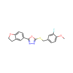 COc1ccc(CSc2nnc(-c3ccc4c(c3)CCO4)o2)cc1F ZINC000040380604