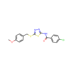 COc1ccc(CSc2nnc(NC(=O)c3ccc(Cl)cc3)s2)cc1 ZINC000029128112