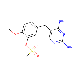 COc1ccc(Cc2cnc(N)nc2N)cc1OS(C)(=O)=O ZINC000013726789