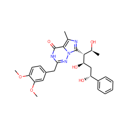 COc1ccc(Cc2nn3c([C@H]([C@H](C)O)[C@H](O)C[C@@H](O)c4ccccc4)nc(C)c3c(=O)[nH]2)cc1OC ZINC001772609482