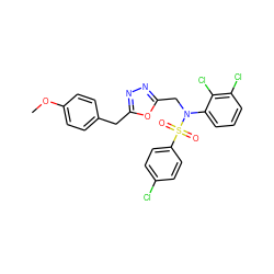 COc1ccc(Cc2nnc(CN(c3cccc(Cl)c3Cl)S(=O)(=O)c3ccc(Cl)cc3)o2)cc1 ZINC000028823380