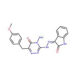 COc1ccc(Cc2nnc(N/N=C3\C(=O)Nc4ccccc43)n(N)c2=O)cc1 ZINC000084603673