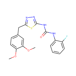 COc1ccc(Cc2nnc(NC(=O)Nc3ccccc3F)s2)cc1OC ZINC000009235548