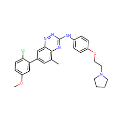 COc1ccc(Cl)c(-c2cc(C)c3nc(Nc4ccc(OCCN5CCCC5)cc4)nnc3c2)c1 ZINC000028702733