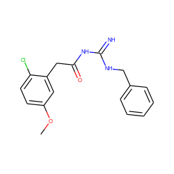 COc1ccc(Cl)c(CC(=O)NC(=N)NCc2ccccc2)c1 ZINC000299830611