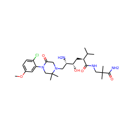 COc1ccc(Cl)c(N2CC(C)(C)N(C[C@H](N)[C@@H](O)C[C@H](C(=O)NCC(C)(C)C(N)=O)C(C)C)CC2=O)c1 ZINC000084732498