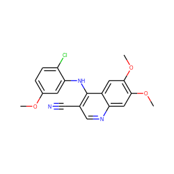 COc1ccc(Cl)c(Nc2c(C#N)cnc3cc(OC)c(OC)cc23)c1 ZINC000013470096