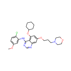 COc1ccc(Cl)c(Nc2ncnc3cc(OCCCN4CCOCC4)cc(OC4CCCCC4)c23)c1 ZINC000014949403