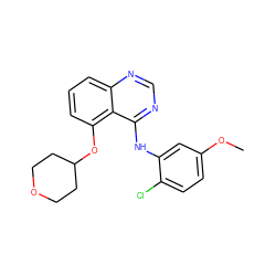 COc1ccc(Cl)c(Nc2ncnc3cccc(OC4CCOCC4)c23)c1 ZINC000014949388