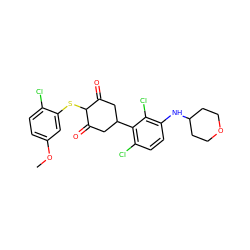 COc1ccc(Cl)c(SC2C(=O)CC(c3c(Cl)ccc(NC4CCOCC4)c3Cl)CC2=O)c1 ZINC000473124753