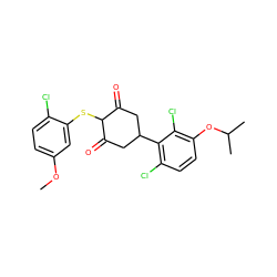 COc1ccc(Cl)c(SC2C(=O)CC(c3c(Cl)ccc(OC(C)C)c3Cl)CC2=O)c1 ZINC000473120365