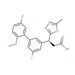 COc1ccc(Cl)cc1-c1cc(F)cc([C@H](CC(=O)O)c2nnc(C)o2)c1 ZINC001772612787