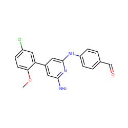 COc1ccc(Cl)cc1-c1cc(N)nc(Nc2ccc(C=O)cc2)c1 ZINC000028522952