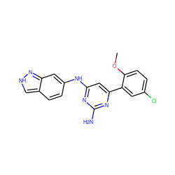 COc1ccc(Cl)cc1-c1cc(Nc2ccc3c[nH]nc3c2)nc(N)n1 ZINC000026385105