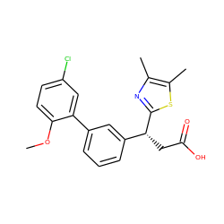 COc1ccc(Cl)cc1-c1cccc([C@@H](CC(=O)O)c2nc(C)c(C)s2)c1 ZINC001772615331