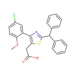 COc1ccc(Cl)cc1-c1nc(C(c2ccccc2)c2ccccc2)sc1CC(=O)O ZINC000045338937