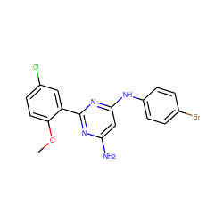 COc1ccc(Cl)cc1-c1nc(N)cc(Nc2ccc(Br)cc2)n1 ZINC000026388348