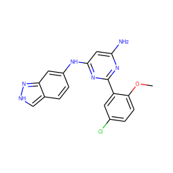 COc1ccc(Cl)cc1-c1nc(N)cc(Nc2ccc3c[nH]nc3c2)n1 ZINC000026377407