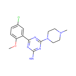 COc1ccc(Cl)cc1-c1nc(N)nc(N2CCN(C)CC2)n1 ZINC000169349145