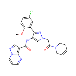 COc1ccc(Cl)cc1-c1nn(CC(=O)N2CC=CCC2)cc1NC(=O)c1cnn2cccnc12 ZINC000068248268