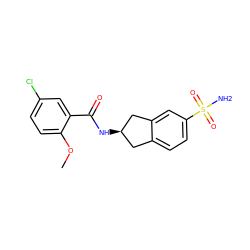 COc1ccc(Cl)cc1C(=O)N[C@@H]1Cc2ccc(S(N)(=O)=O)cc2C1 ZINC000028397118