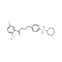 COc1ccc(Cl)cc1C(=O)NCCc1ccc(S(=O)(=O)N2CCCCC2)cc1 ZINC000022227087