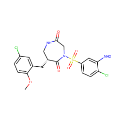 COc1ccc(Cl)cc1C[C@@H]1CNC(=O)CN(S(=O)(=O)c2ccc(Cl)c(N)c2)C1=O ZINC000038211307