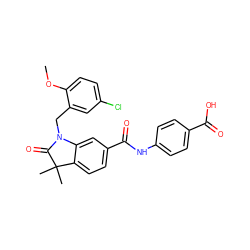 COc1ccc(Cl)cc1CN1C(=O)C(C)(C)c2ccc(C(=O)Nc3ccc(C(=O)O)cc3)cc21 ZINC000299857581