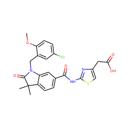 COc1ccc(Cl)cc1CN1C(=O)C(C)(C)c2ccc(C(=O)Nc3nc(CC(=O)O)cs3)cc21 ZINC000299858352